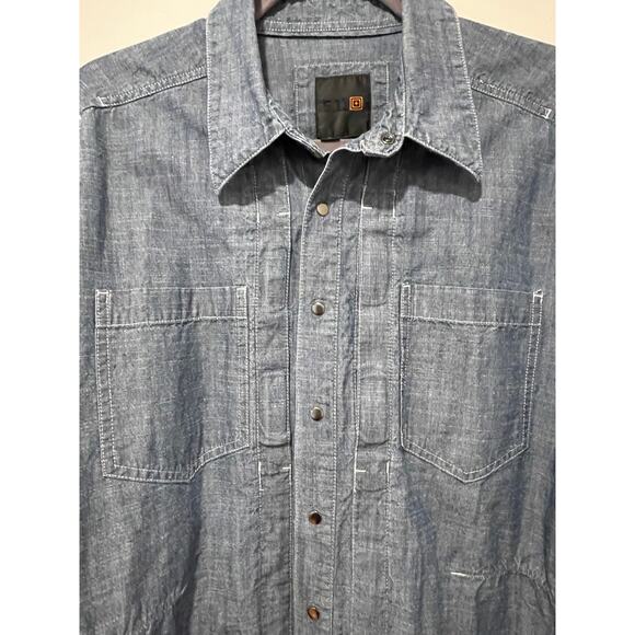 5.11 Tactical Shirts Men's Denim Blue Cotton Chambray Snap Button Down Large - Picture 3 of 6